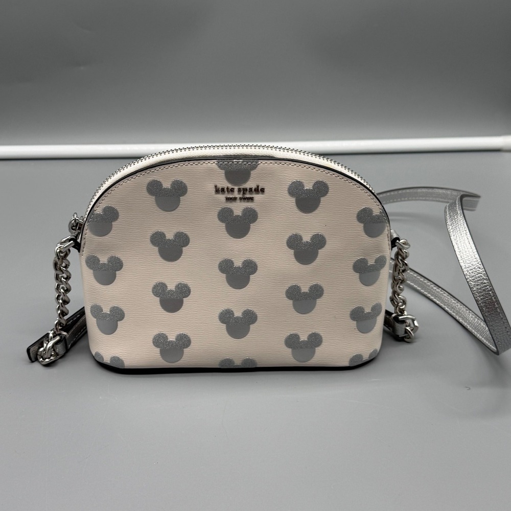 KATE SPADE x Disney Parks Mickey Mouse Glitter Dome Crossbody Bag White Silver